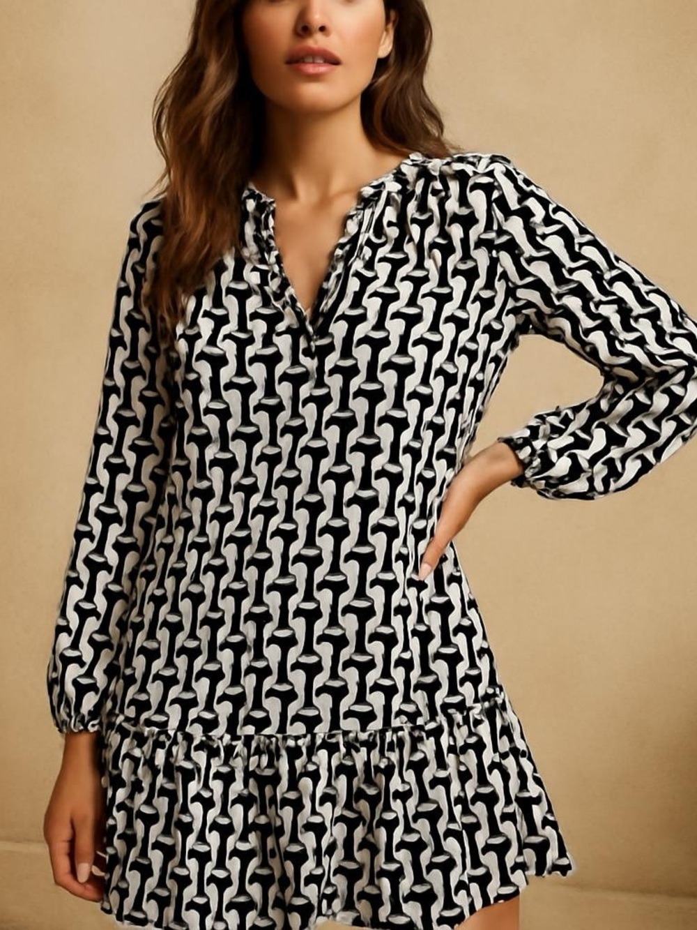 Jessica Simpson Black and White‎ Geometric Dress Size L